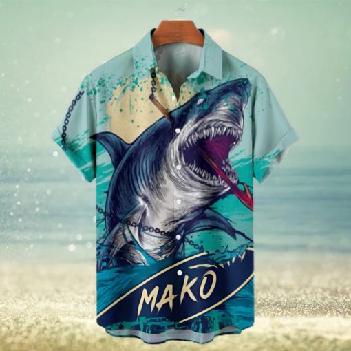 Hawaiian Great White Shark Pattern Men’s Short Sleeve Topss