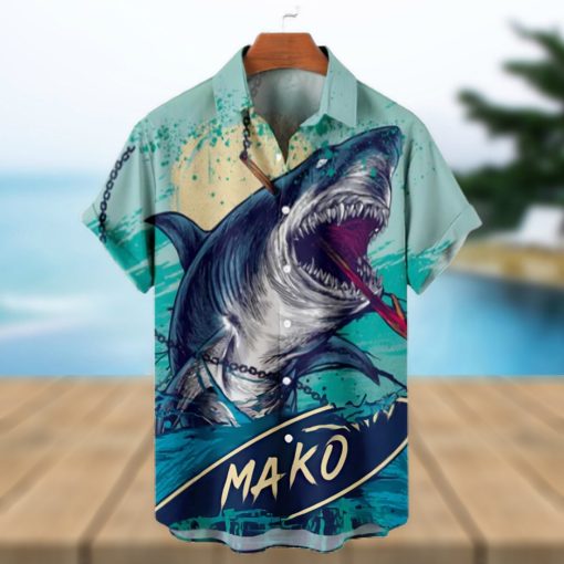 Hawaiian Great White Shark Pattern Men’s Short Sleeve Topss