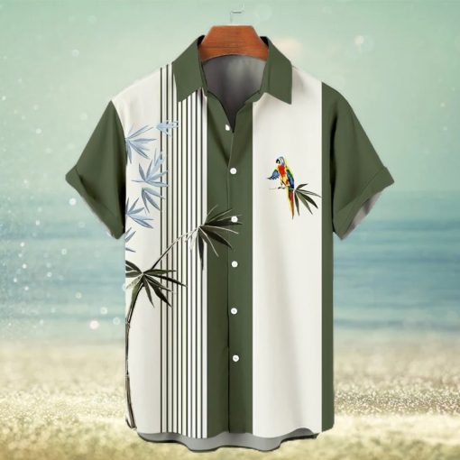 Hawaiian Parrot Stripe Contrast Color Short Sleeve Shirt