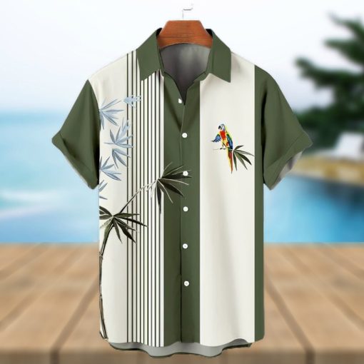 Hawaiian Parrot Stripe Contrast Color Short Sleeve Shirt