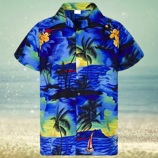 Hawaiian Shirt Mens Coconut Tree Print Beach Vacation Aloha Party