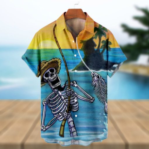 Hawaiian Skull Beach Pattern Men’s Short Sleeve Tops