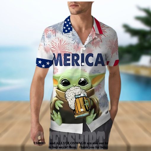 [High quality] Baby Yoda American Independence Day Full Print Hawaiian Shirt