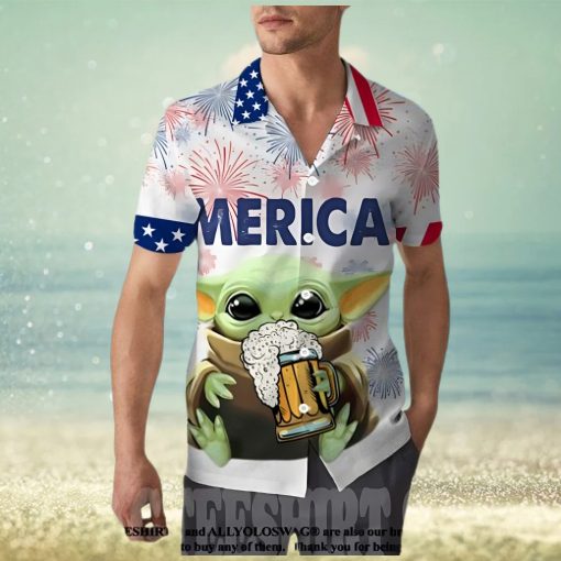 [High quality] Baby Yoda American Independence Day Full Print Hawaiian Shirt