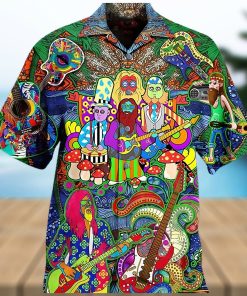 Hippie Music Electric Guitar Color Gifts Clothes Hawaiian Shirt