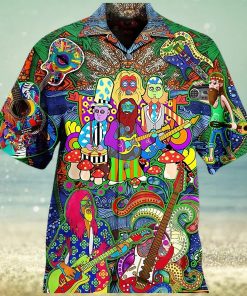 Hippie Music Electric Guitar Color Gifts Clothes Hawaiian Shirt