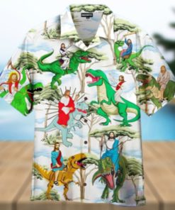 Jesus Ride A Dinosaur Hawaiian Shirt Funny Items