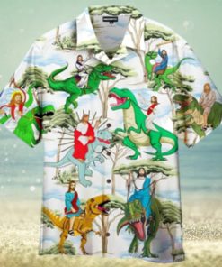 Jesus Ride A Dinosaur Hawaiian Shirt Funny Items