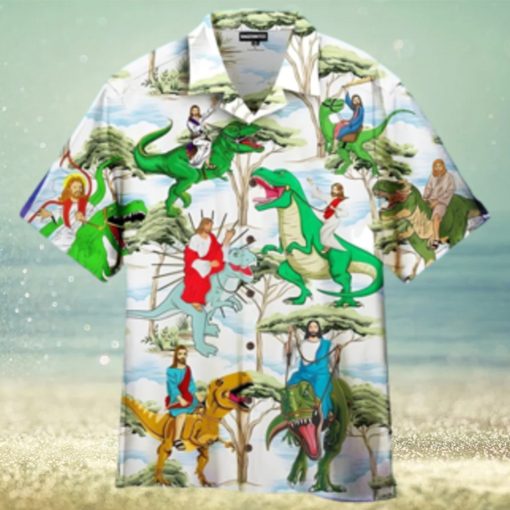 Jesus Ride A Dinosaur Hawaiian Shirt Funny Items