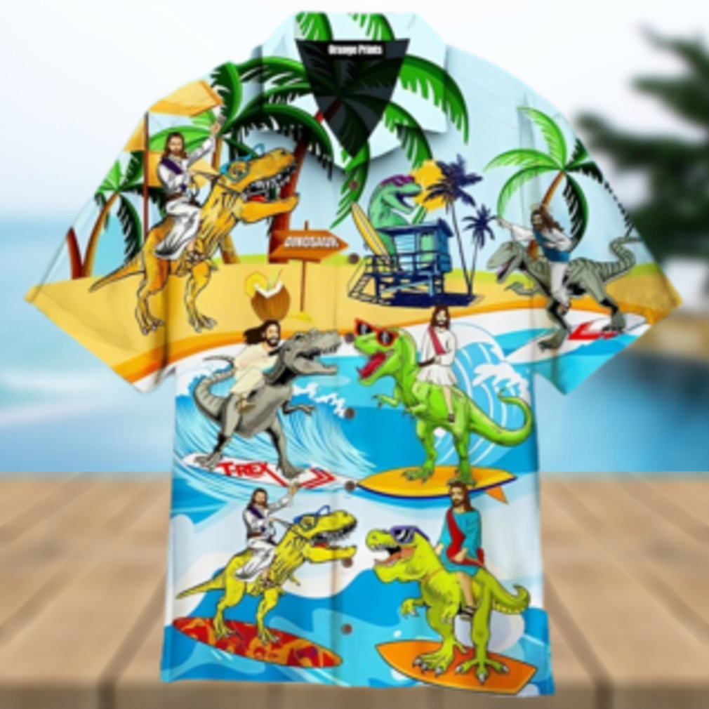 Jesus Ride A Dinosaur Hawaiian Shirt Jesus Ride A Dinosaur Hawaiian Shirt