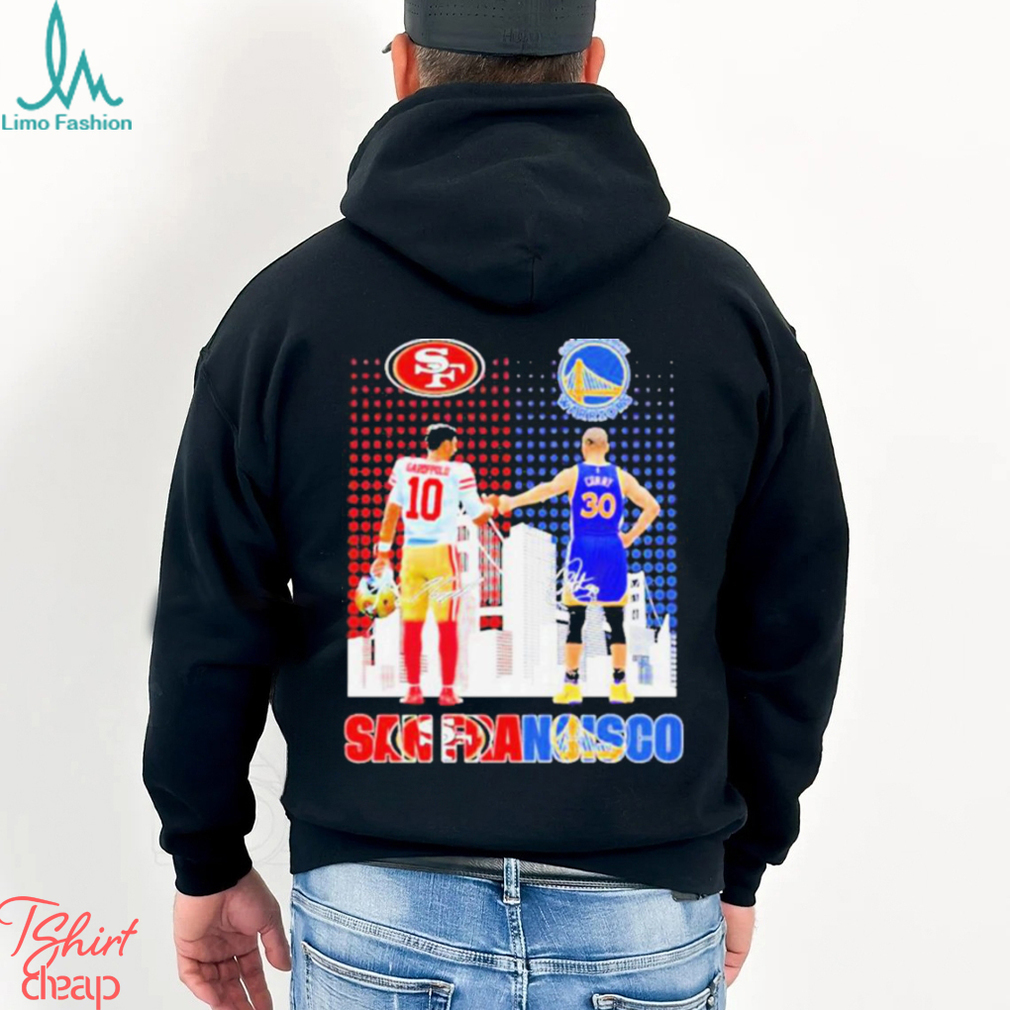 Jimmy Garoppolo And Stephen Curry San Francisco City Skyline Signatures Shirt Jimmy Garoppolo And Stephen Curry San Francisco City Skyline Signatures Shirt
