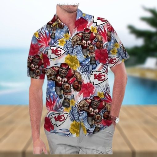 Kansas City Chiefs America Flag Tropical Floral Aloha Hawaiian Shirt