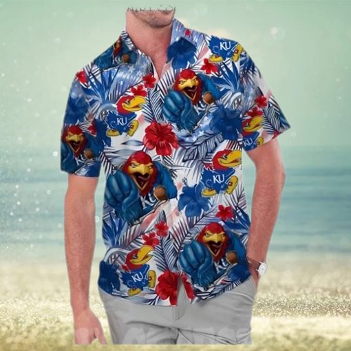 Kansas Jayhawks America Flag Tropical Floral Aloha Hawaiian Shirt