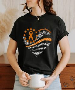 Leukemia Awareness Heart Star Orange American Flag T Shirt