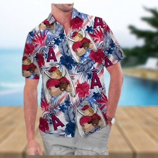 Los Angeles Angels America Flag Tropical Floral MLB Aloha Hawaiian Shirt