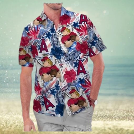 Los Angeles Angels America Flag Tropical Floral MLB Aloha Hawaiian Shirt