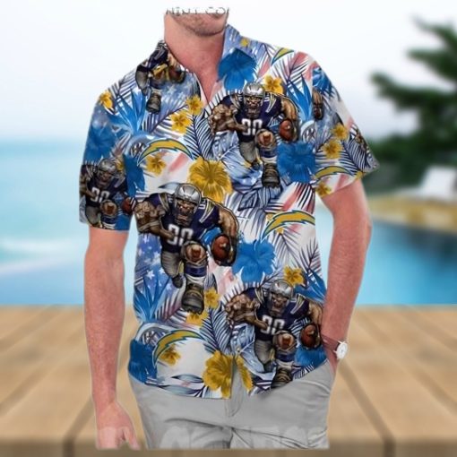 Los Angeles Chargers America Flag Tropical Floral Aloha Hawaiian Shirt