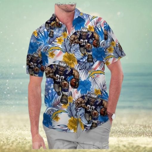 Los Angeles Chargers America Flag Tropical Floral Aloha Hawaiian Shirt