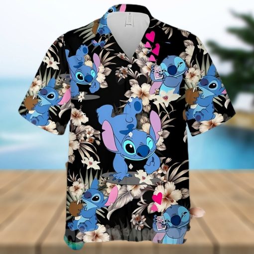 Lovely Stitch Disney Cartoon Graphics Hibiscus All Over Print Hawaiian Shirt