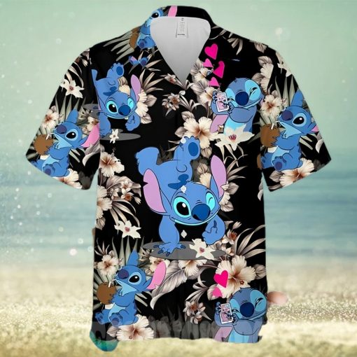 Lovely Stitch Disney Cartoon Graphics Hibiscus All Over Print Hawaiian Shirt