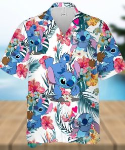 Lovely Stitch Disney Cartoon Graphics Red Hibiscus All Over Print Hawaiian Shirt