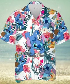 Lovely Stitch Disney Cartoon Graphics Red Hibiscus All Over Print Hawaiian Shirt