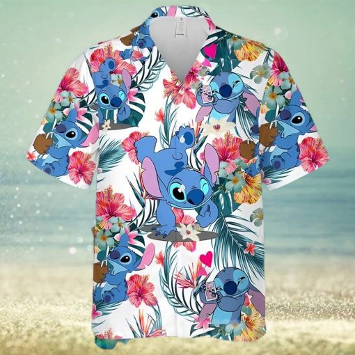 Lovely Stitch Disney Cartoon Graphics Red Hibiscus All Over Print Hawaiian Shirt