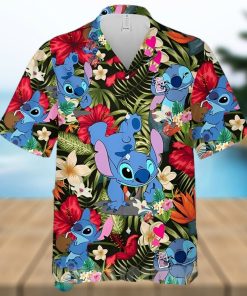 Lovely Stitch Disney Cartoon Graphics Red Hibiscus All Over Print Hawaiian Shirtt