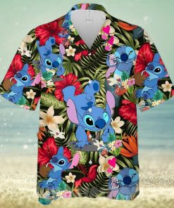 Lovely Stitch Disney Cartoon Graphics Red Hibiscus All Over Print Hawaiian Shirtt