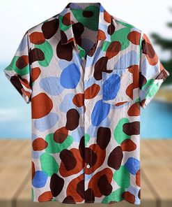 MFCHY Summer Dot Printed Men Shirt Casual Button Hawaiian Shirt