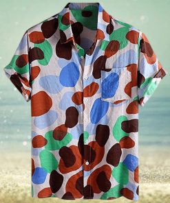 MFCHY Summer Dot Printed Men Shirt Casual Button Hawaiian Shirt