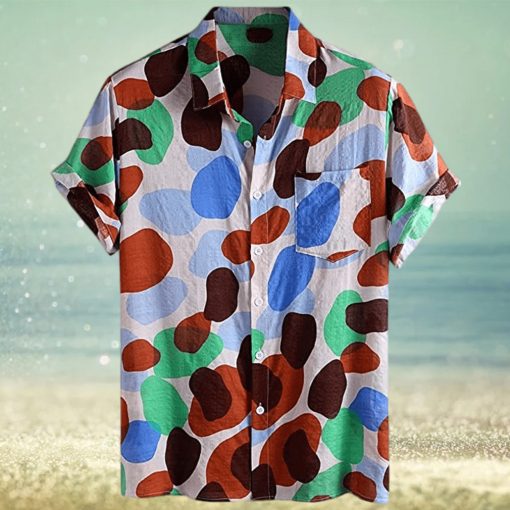 MFCHY Summer Dot Printed Men Shirt Casual Button Hawaiian Shirt