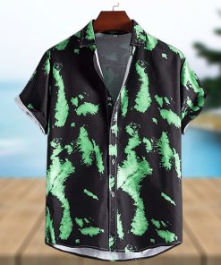 MFCHY Summer Ethnic Style Vintage Printing Man Shirt Mens Turn Down Collar Short Sleeve Loose Hawaiian