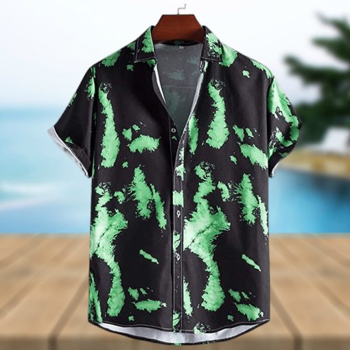 MFCHY Summer Ethnic Style Vintage Printing Man Shirt Mens Turn Down Collar Short Sleeve Loose Hawaiian