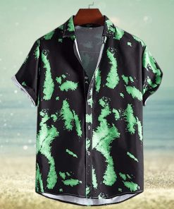 MFCHY Summer Ethnic Style Vintage Printing Man Shirt Mens Turn Down Collar Short Sleeve Loose Hawaiian