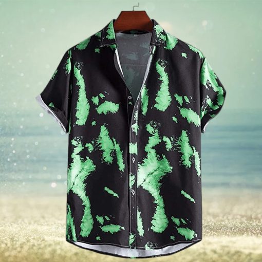 MFCHY Summer Ethnic Style Vintage Printing Man Shirt Mens Turn Down Collar Short Sleeve Loose Hawaiian