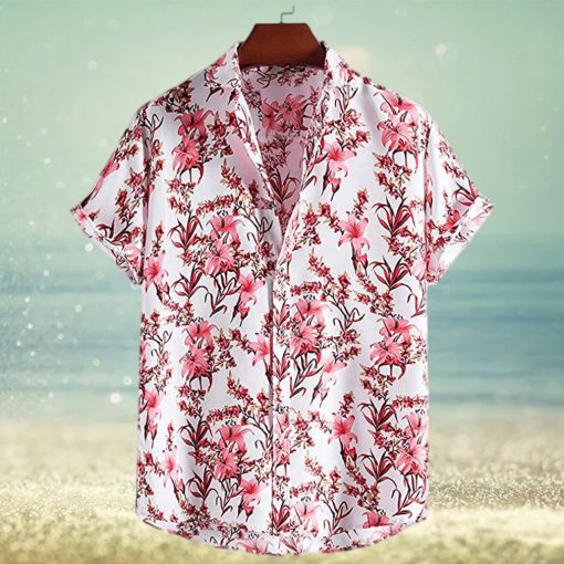 MFCHY Summer Men Beach Shirt Ethnic Style Print Men Casual Shirt Lapel Neck Streetwear Short Sleeve Tops Tropical Hawaiian