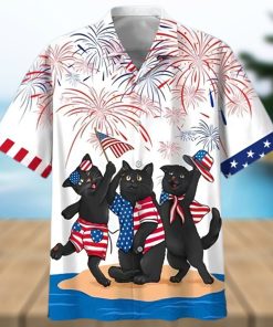 Merica Independence Day Three Black Cats Hawaiian Shirt America Hawaiian Shirt