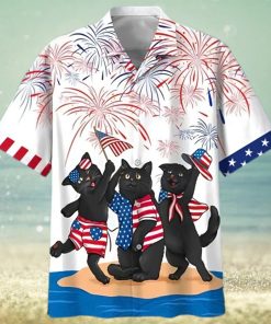 Merica Independence Day Three Black Cats Hawaiian Shirt America Hawaiian Shirt