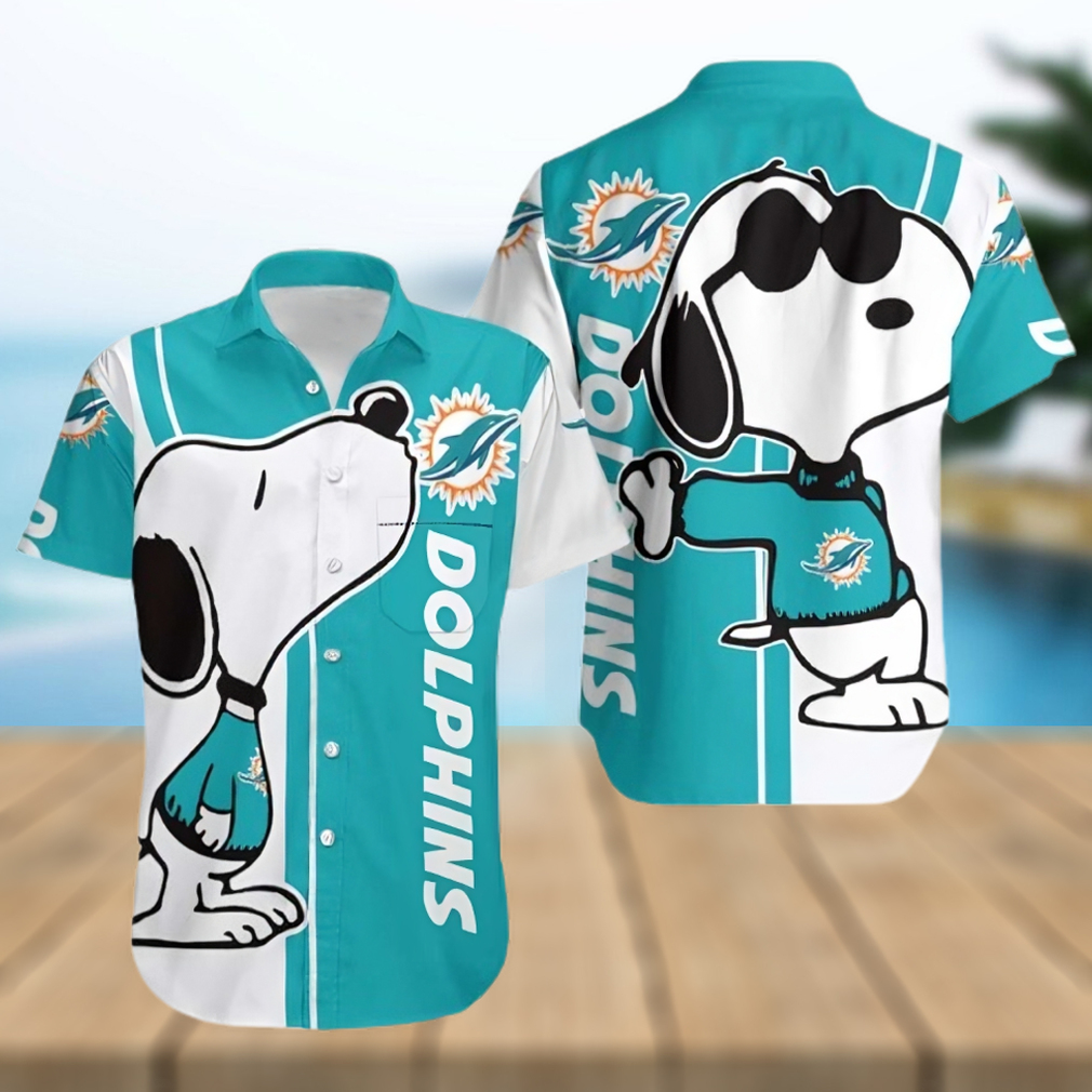 Miami Dolphins Hawaiian Shirt, Snoopy Graphic, Tropical Print Shirt