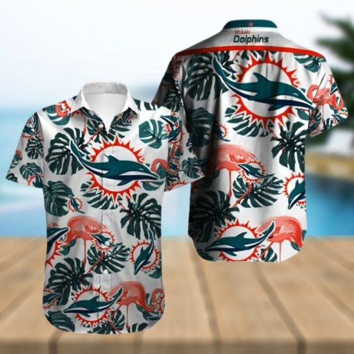 Miami Dolphins Hawaiian Shirt, Tropical Leaves, Cheap Hawaiian Shirt