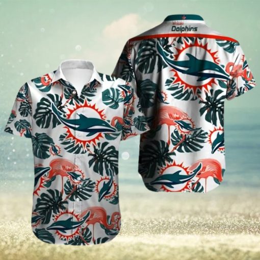 Miami Dolphins Hawaiian Shirt, Tropical Leaves, Cheap Hawaiian Shirt