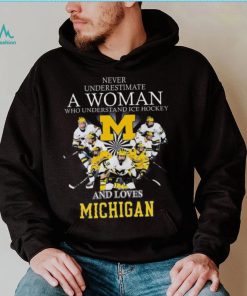 Michigan wolverines never underestimate a woman who understands ice hockey and loves michigan wolverines 2023 shirt