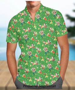 Mickey And Friends Christmas Celebration Disney Cartoon Graphics Inspired Full Printing Hawaiian Shirt – Green