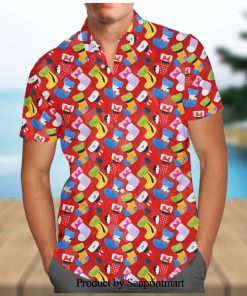 Mickey And Friends Christmas Stockings Pattern Disney Cartoon Graphics Full Printing Hawaiian Shirt – Red