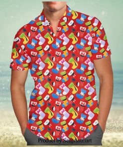 Mickey And Friends Christmas Stockings Pattern Disney Cartoon Graphics Full Printing Hawaiian Shirt – Red