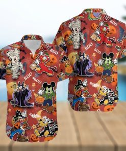 Mickey And Friends Halloween Villain Costume Disney Full Printing Hawaiian Shirt – Orange