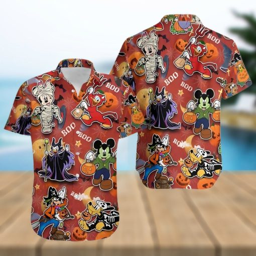 Mickey And Friends Halloween Villain Costume Disney Full Printing Hawaiian Shirt – Orange