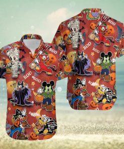 Mickey And Friends Halloween Villain Costume Disney Full Printing Hawaiian Shirt – Orange