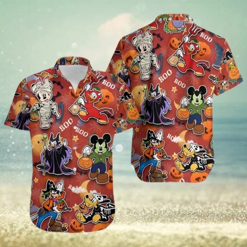 Mickey And Friends Halloween Villain Costume Disney Full Printing Hawaiian Shirt – Orange